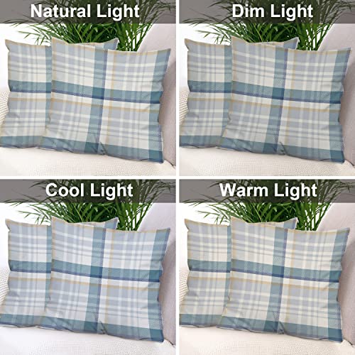 Batmerry Gingham Pillow Covers 18X18 Inch Set Of 2, Tile Plaid Plaid Check Tartan Blue Classic Gingham Gray Preppy Double Sided Decorative Pillows Cases Throw Pillows Covers #TOP5
