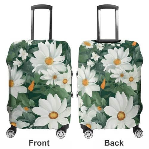 Green Leaves And White Flowers Travel Luggage Cover Anti-scratch Suitcase Cover Elastic Suitcase Protective Cover Fits 19-32 Inch Luggage M3