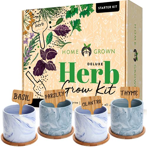 Indoor Herb Garden Starter Kit - Herb Seeds Gardening Kit Planting Pots & Potting Soil - Heirloom & Non GMO - DIY Home Seed Starter Herb Garden Grow Plant Kit (Ceramic Pots)