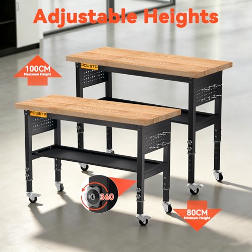Établi réglable en hauteur pour atelier et garage | Table de travail robuste