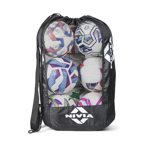 Image of Nivia 9-Ball Carry Bag, Heavy-Duty Mesh and Nylon Ball Storage Bag, Holds Up to 9 Footballs, Volleyballs, Drawstring Closure with Adjustable Shoulder Strap, Ideal for Teams, and Training Sessions