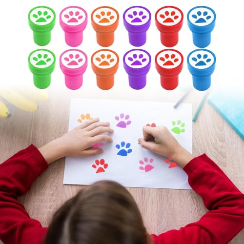 12 Stück Hundepfoten Stempel Kinder, Bunte Kinderstempel Set Lehrer Stempel Motivationsstempel Für Unterrichtsräume, Partys Und Lernaktivitäten In Der Schulbildung
