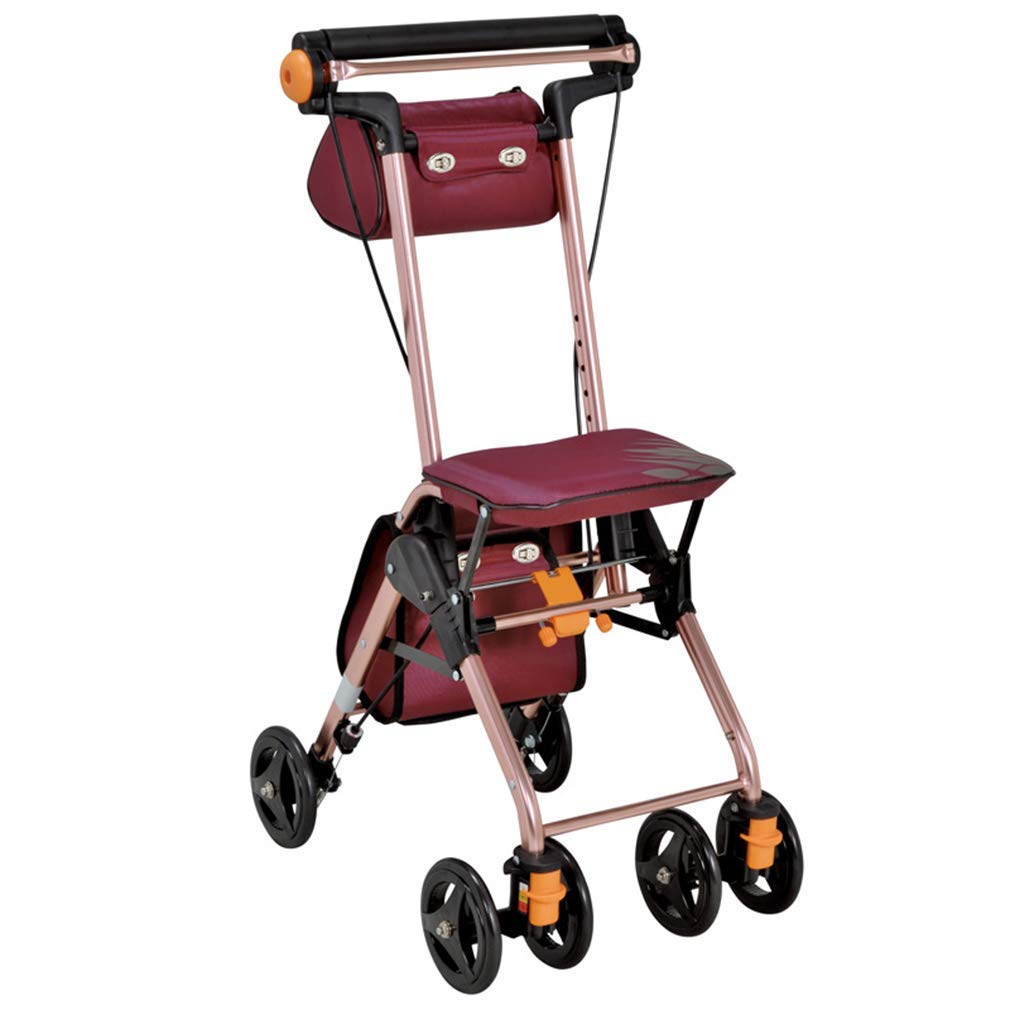 Rollator Walker z siedziskiem, pomoce do chodzenia, 4 kółka, przenośny, składany, wspomagający poruszanie się, podwójny system hamulcowy, czerwony