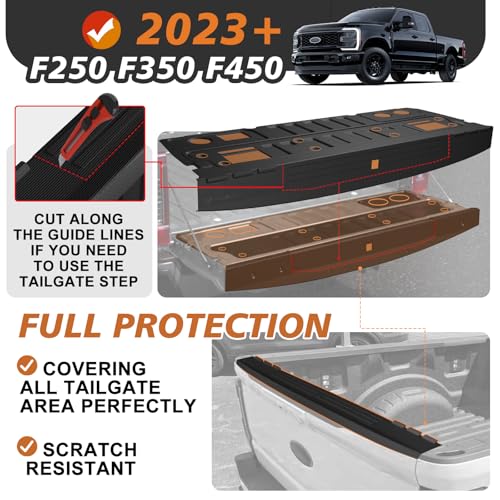 Image of TripleAliners Truck Mat Compatible with 2023-2026 Ford Super Duty F250 /F350 /F450 Accessories, Tailgate Mat Custom Fit All Weather Protection Pickup Liner, w /Tailgate Cap Protector