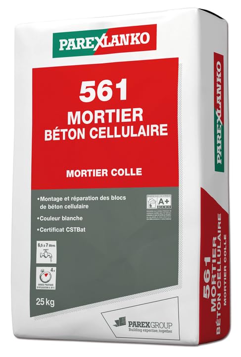 Mortier-colle béton cellulaire à haute adhérence PAREXLANKO 561 pour joints minces de 3 mm
