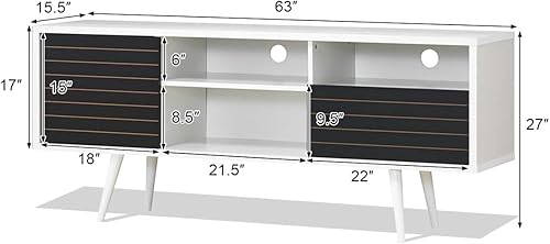 Miniatura 5 de Tangkula Soporte de TV moderno de mediados de siglo para televisores de hasta 65 pulgadas, mesa consola de TV de madera con estantes de