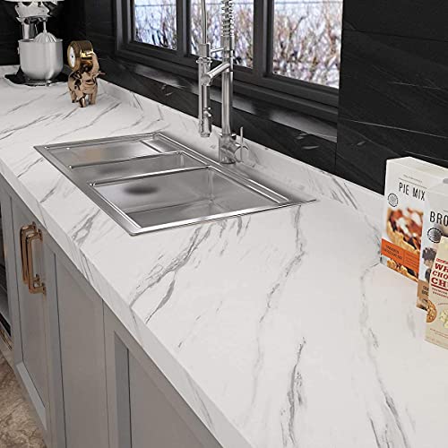 Image of KASHIVAL Vinyl Decorative for Cabinets Countertops Kitchen Shelves Liner Self Adhesive Film Peel and Stick Waterproof Removable White Glossy Wallpaper (Size : 60 * 200 cm) (White Marble A31)