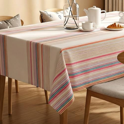 Image of Urban Space Table Cover for Dining 6 Seater, Water, Dust and Stain Resistant Dining Table Cloth for 6 Seater, Anti Skid Cover Cloth for Center Table, Home Decor (Coral Streak Cream- 52 inchx92 inch)