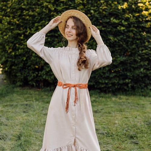 Boho Braided Belt for Women Fringe Tie Belt Vintage Hollow Brown Woven Waist Belts for Dresses3