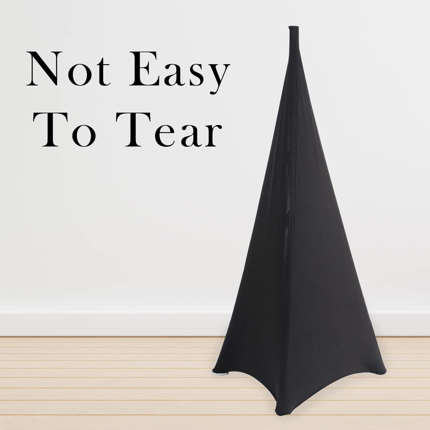 WedDecor Black Tripod Speaker Stand Cover Strech Fabric 360 Degree Coverage Triple Sided DJ Accessory for Weddings, Banquets, Parties, Events, Birthday, 2pcs