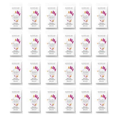 Bodipure All-In-1 Moisturizing Hand Mask Gloves – Keratin & Vitamin E Treatment for Dry Cracked Hands, Deep Hydration Repair Gloves, Strengthen Nails & Soften Cuticles, Spa Hand Care 24 Pairs