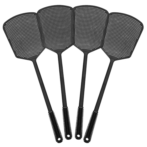 Fly Swatters-Hiway 4 Pack One-Solid Piece Heavy Duty Fly Swatters with Bigger Paddle That Work for Indoor and Outdoor