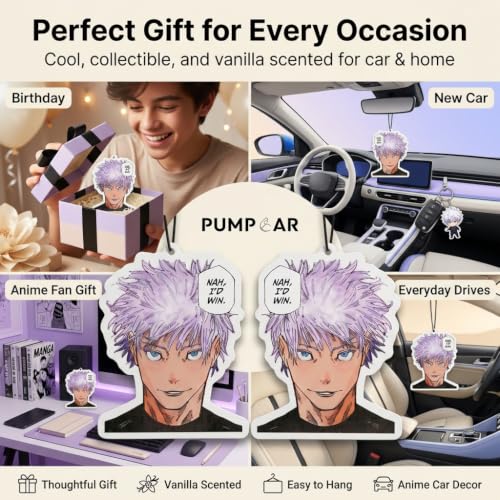 Image of PumpCar 2 pieces satoru Nah I'd Win double-sided hanging Japanese anime vanilla-scented air freshener Cool anime hanging for rearview mirror Car Interior Accessories Gifts Anime Manga Fans Sorcerer