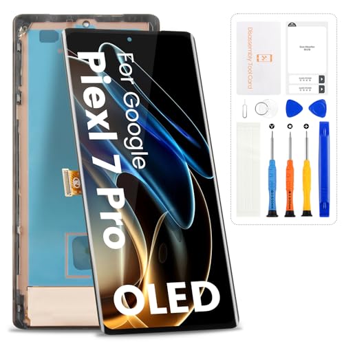 OLED for Google Pixel 7 Pro Screen Replacement Pixel 7 Pro LCD Display GP4BC GE2AE Touch Screen Assembly with Repair Tools (Black with Frame Support Fingerprint)