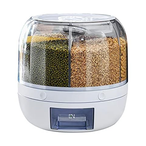 3.5/6kg Food Storage Container, 6-Grid Round Food Dispenser, 360 Rotating Rice Mung Beans Tank Moisture-proof Multifunctional Dust-proof Home Use for Household Kitchen Dry Food Rice Cover