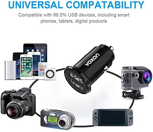 VOXON Mini Car Charger, 4.8A/24W Dual Port USB Car Adapter with Smart Device-Adaptive Charging Technology for iPhone 13/XS/XR/XS Max, Galaxy S10, other iOS, Android Smart Phones and Tablets