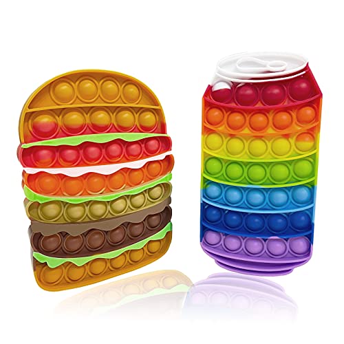MOC LINK 2 Packs Push Pop Bubble Fidget Toy, Sensory Fidget Toys for Kids Adults, One Side Louder Push Bubbles Pop, Fidget Popper Stress Reliever Toys-Drink and Burgers