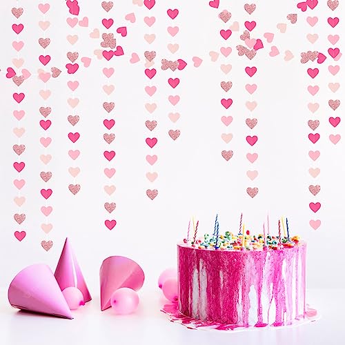 Image of Hot-Pink Rose-Gold Party Decorations Heart-Garland - 52ft Wedding Bridal Shower Hanging Decoration Streamers Banner,Baby Girl Birthday Bachelorette Engagement Mohters Valentines Day Decor Panduola