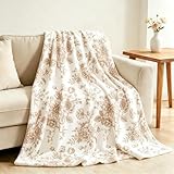 JarThenaAMCS Floral Fuzzy Blanket Tan Flower Throw Blanket Vintage Chinoiserie...
