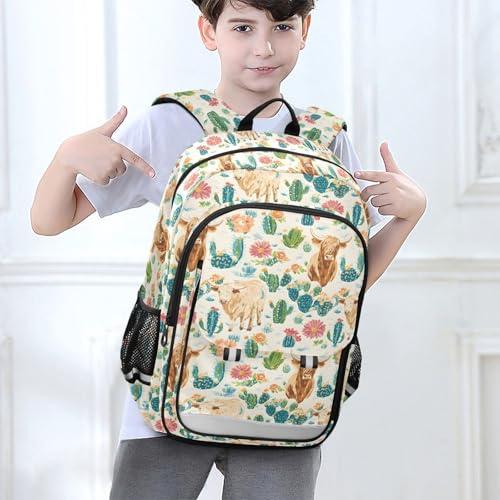 Sac à dos ordinateur portable enfants imprimé vache Highland avec grand compartiment - 2