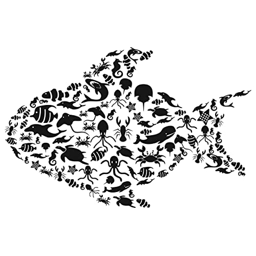 Mefoss Creative Fish Wall Decals Ocean Animals Silhouette Wall Sticker 42" × 28" Peel And Stick Under The Sea Wall Decal Art Murals For Kids Room Nursery Playroom Bathroom Wall Decor Giant Wall Stickers #TOP1