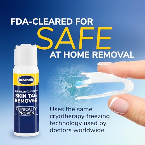 dr scholl39s freeze away skin tag remover kit 8 ct  completely removes skin tags in as little as 1 treatment fda-cleared amp clinically proven at-home removal easy 1-handed action permanent results