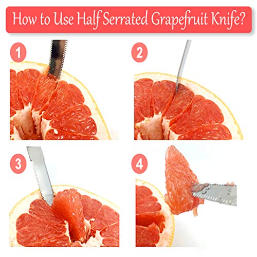 Grapefruit Spoons, JUSTDOLIFE Grapefruit Dessert Spoons Stainless Steel Half Serrated Citrus Fruit Vintage Dessert Spoons Gift for Kitchen (5 Pack) - Thumbnail 3