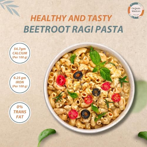Image of ORGANIC WISDOM Back to Roots Beetroot Ragi and Quinoa Jowar Pasta, 180g Each, Tastemaker Inside, Free from Maida and MSG, Rich in Protein and Fiber