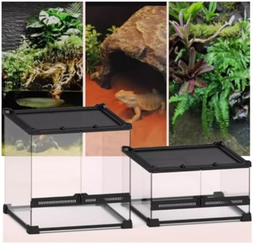 Reptile Terrarium Tank for Bearded Dragon, Lizard, Snake & Gecko - Ventilated Habitat with Tempered Glass Doors & Mesh Top, 20x20x30cm Reptile Lounge