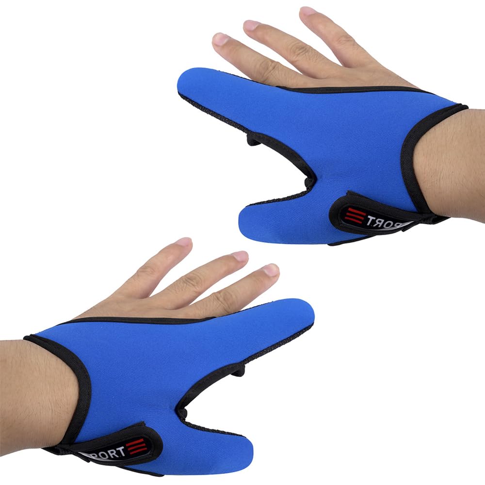 2Pcs Fishing Protective Gloves Finger Stall, Blue Thumb + Index Finger Protector Neoprene Glove for Men Outdoor Fishing