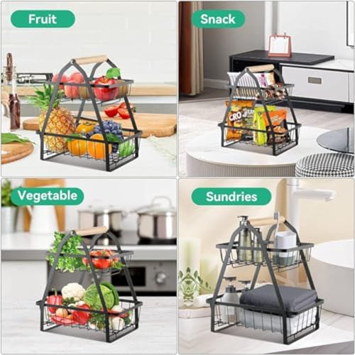 Cesta de frutas desmontable de 2 niveles para organización de verduras frescas 5