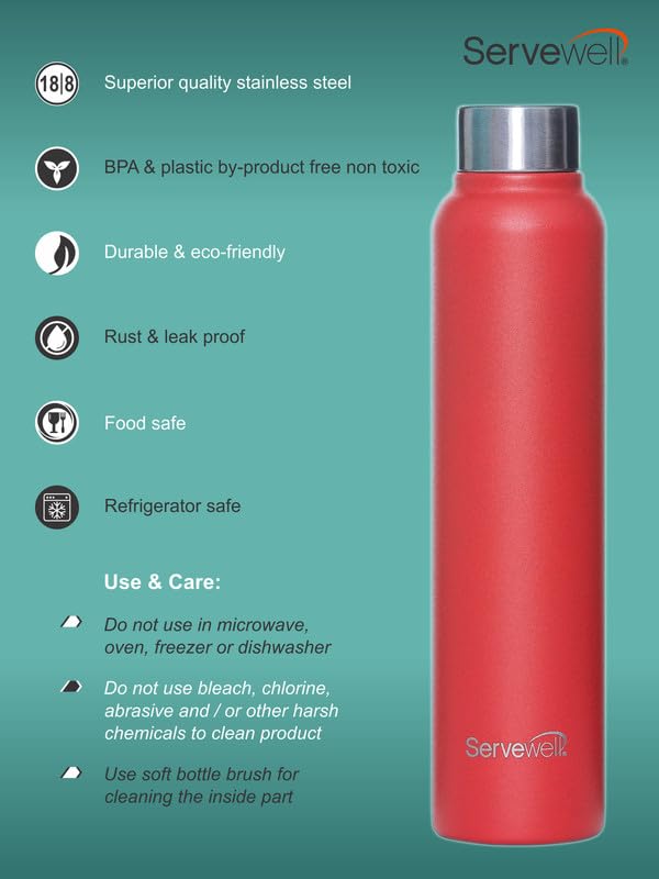 Image of Servewell 1 pc Sleek - SS Single Wall Bottle 600 ml - Fuji Red