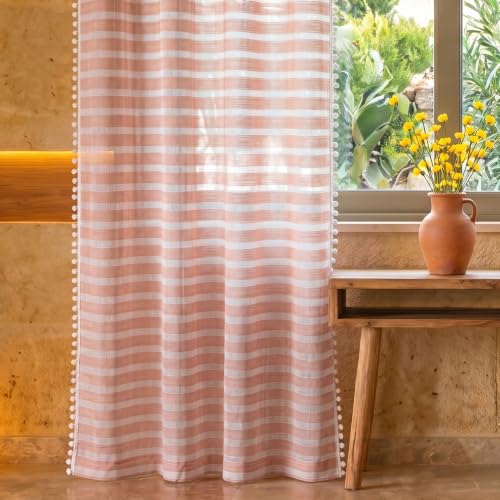 Image of Urban Space Aari Collection Weaved Sheer Curtains for Door 7 Ft Long, 40-50% Light Filtering Textured Curtains with Eyelets and Tieback, Set of 2 Decorative Curtains (Weaves Peach, Door- 7 Ft)
