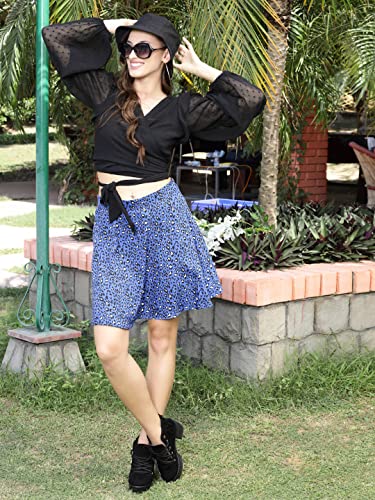 Image of Sera Women's Floral Print Black Viscose Rayon A-Line Casual Mini Skirt