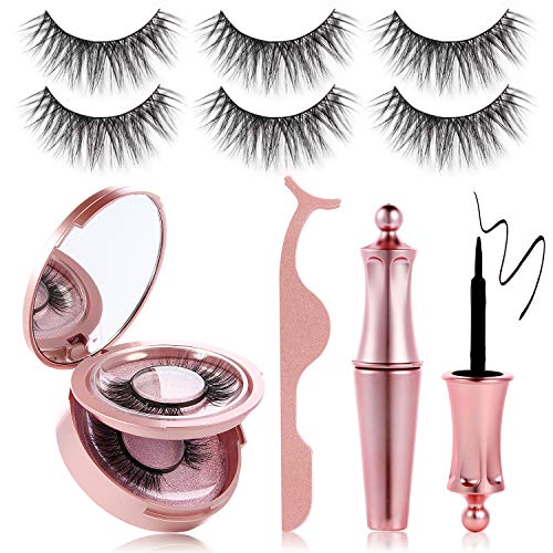 Magnetic Eyelashes by UJM，3 Pairs Reusable Magnetic Eyelash and Eyeliner Kit Natural Look False Lashes with Mirror and Tweezers No Glue Needed Waterproof Magnetic Lashes Set