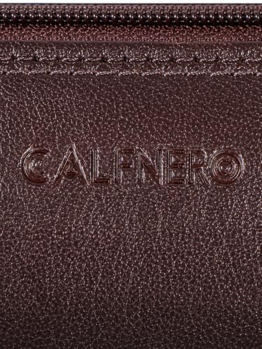 Image of Calfnero Genuine Leather Pen-Case for Men & Women | Premium Brown Leather Pencil-Pouch with Zipper | Cylindrical Pen-Holder Organizer for Pen, Pencils & Stationery | Unisex Pen-Sleeve
