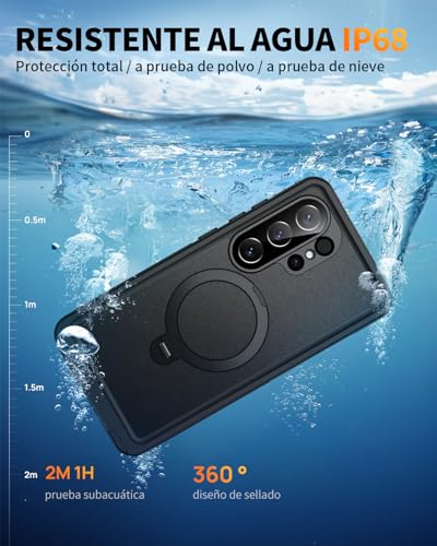Funda Samsung S26 Ultra impermeable Wusbulk negra con soporte 2