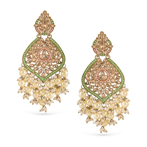 Image of Rubans Chandelier Earrings Kundan Pearl Traditional Jewellery Wedding Festive Gift for Women & Girls