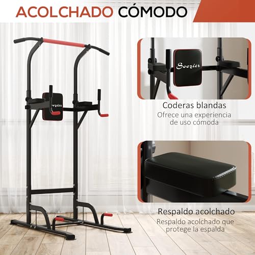 HOMCOM Torre de Ejercicios Estación Multifuncional de Fitness Altura Ajustable con 7 Orificios para Entrenamiento Físico Casa Oficina Gimnasio Carga Máx. 120 kg 123x98x189-239 cm Negro y Rojo - Image 6