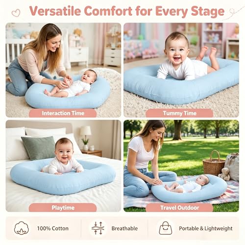 Image of Baby Lounger 0-24 Months Newborn Infant Cotton Floor Seats Support Cushion (Blue) | baby shower gifts