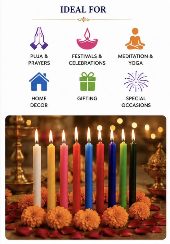 Image of Pahadi Craft Colourful Chime Candles (Pack 10 pcs, HT- 4Inches) | Vibrant Decorative Festival Candles for Puja, Prayers & Gifting