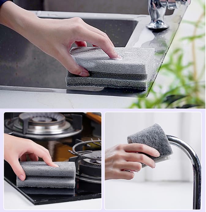 Image of Multifunction Scrub Sponge Protects Nails and Fingers - Sponges for Cleaning Remove Tough Stains, Grease, Residue (Gray 10 * 7 * 4.3cm 3 pcs)