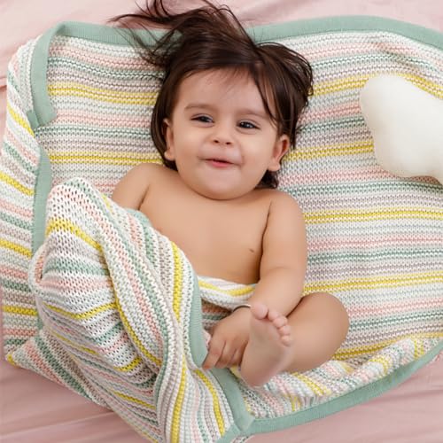 Image of Mi Arcus Premium 100% Cotton Knitted Ultra Soft Cool Blanket for Baby Boys Girls 0-12 M - Multicolour 100x75 cm