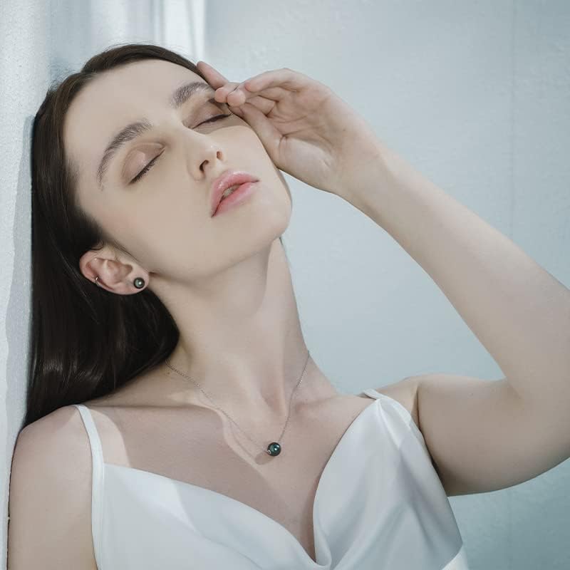 Miniatura 5 de 18K Gold Tahitian Black Pearl Necklace for Women, 10-11mm Tahitian Seawater Cultured Floating Single Pearl Pendant with Sterling Silver Chain