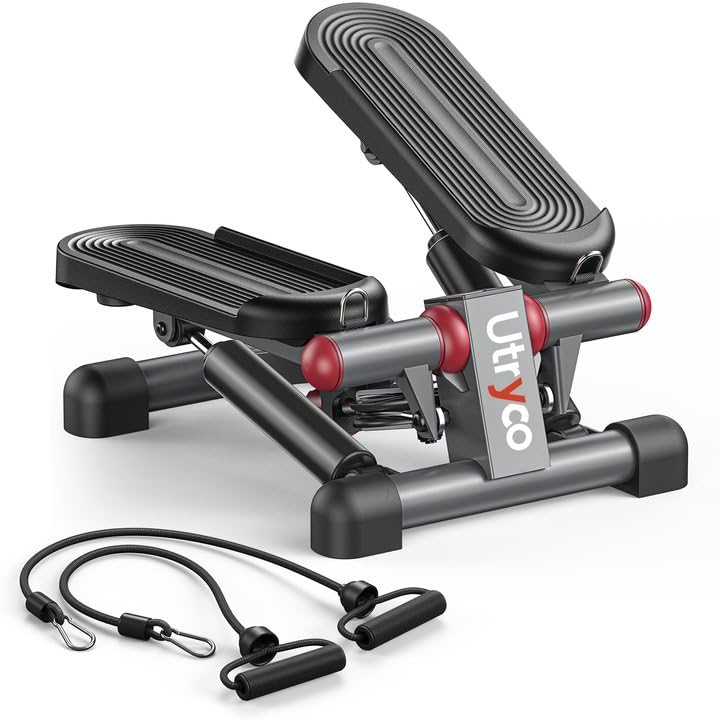 Utryco Hydraulic Stair Stepper with Resistance Bands, Mini Steppers for Exercise at Home, Quiet Smooth Operation, Compact & Portable Fitness Step Machine with LCD Monitor, 300 Lbs Weight Capacity