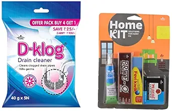 Pidilite D-Klog Drain Cleaner Powder (40g x 5N) & Plastic Multipurpose Home Kit Blister (Shoefix, BriteO, Fevikwik, M-Seal)