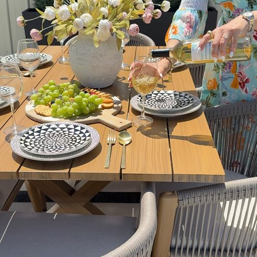 Image of PURPLE LEAF Outdoor Dining Set for 4 with Cushions PE Rattan Teak