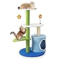 Maxmass Cat Tree, Multi-Layer Kitty Climbing Tower with Scratching Posts, Condo, Jingling Ball, Cat Activity Center for Resting, Playing, Sleeping (49 x 49 x 87 cm, Blue)