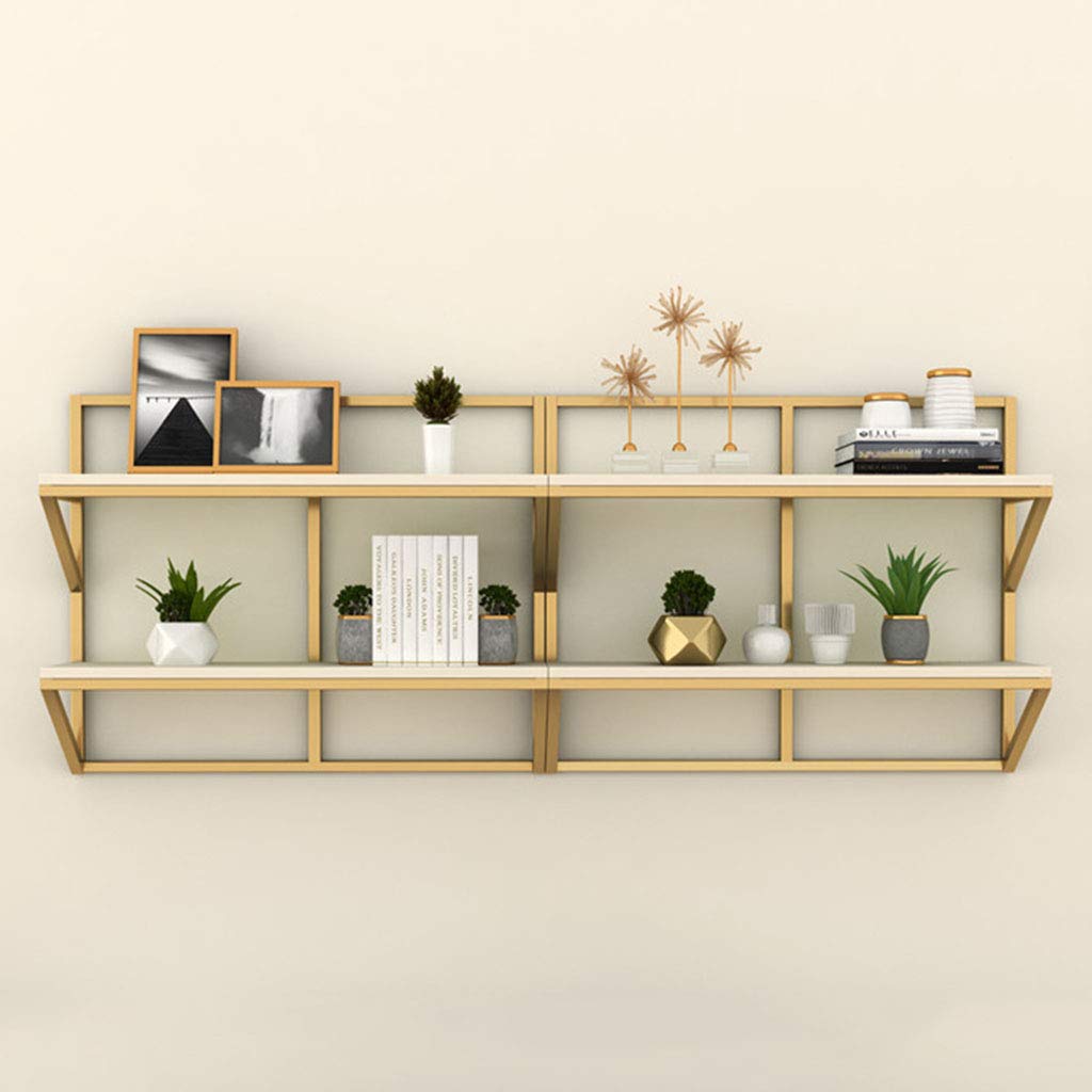 Estantes Flotantes de 2 Niveles, Oro Salón Estante de Exhibición, Montado en la Pared Estantes de Almacenamiento para El Dormitorio, Sala de Estar, Cocina, Baño