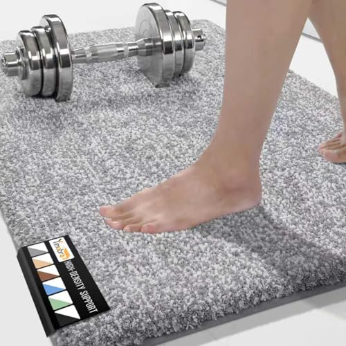 Yimobra Bathroom Rugs Non Slip Washable Ultra Soft Absorbent Microfiber Bath Mat, Dual-Tone Decor Rug with Rubber Backing for Bathroom Floor, Tub and Shower,24x17,Home Essentials,Grey and White